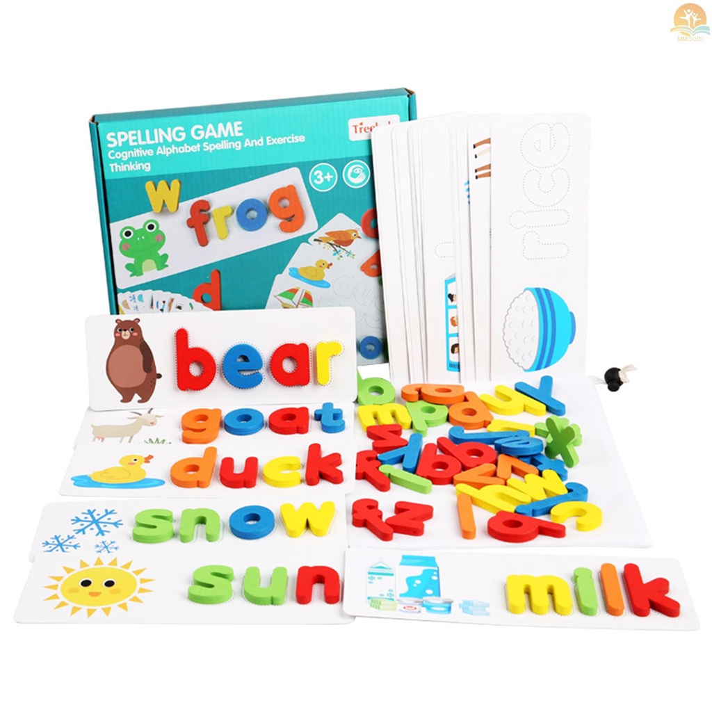In Stock Ejaan Kayu Kata Permainan Kartu Pengenalan Huruf Montessori Puzzle STEM Mainan Edukasi Dini Untuk Usia 4-6th Anak Laki-Laki &amp; Perempuan