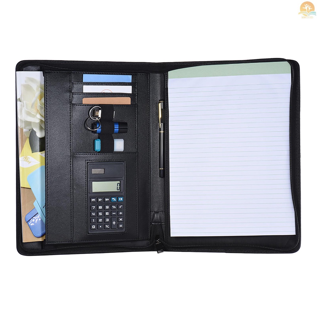 In Stock Multifungsi Profesional Bisnis Portfolio Padfolio Folder Dokumen Case Organizer A4 Kulit PU Penutup Ritsleting Dengan Kalkulator Card Holder Memo Note Tulisan Pad