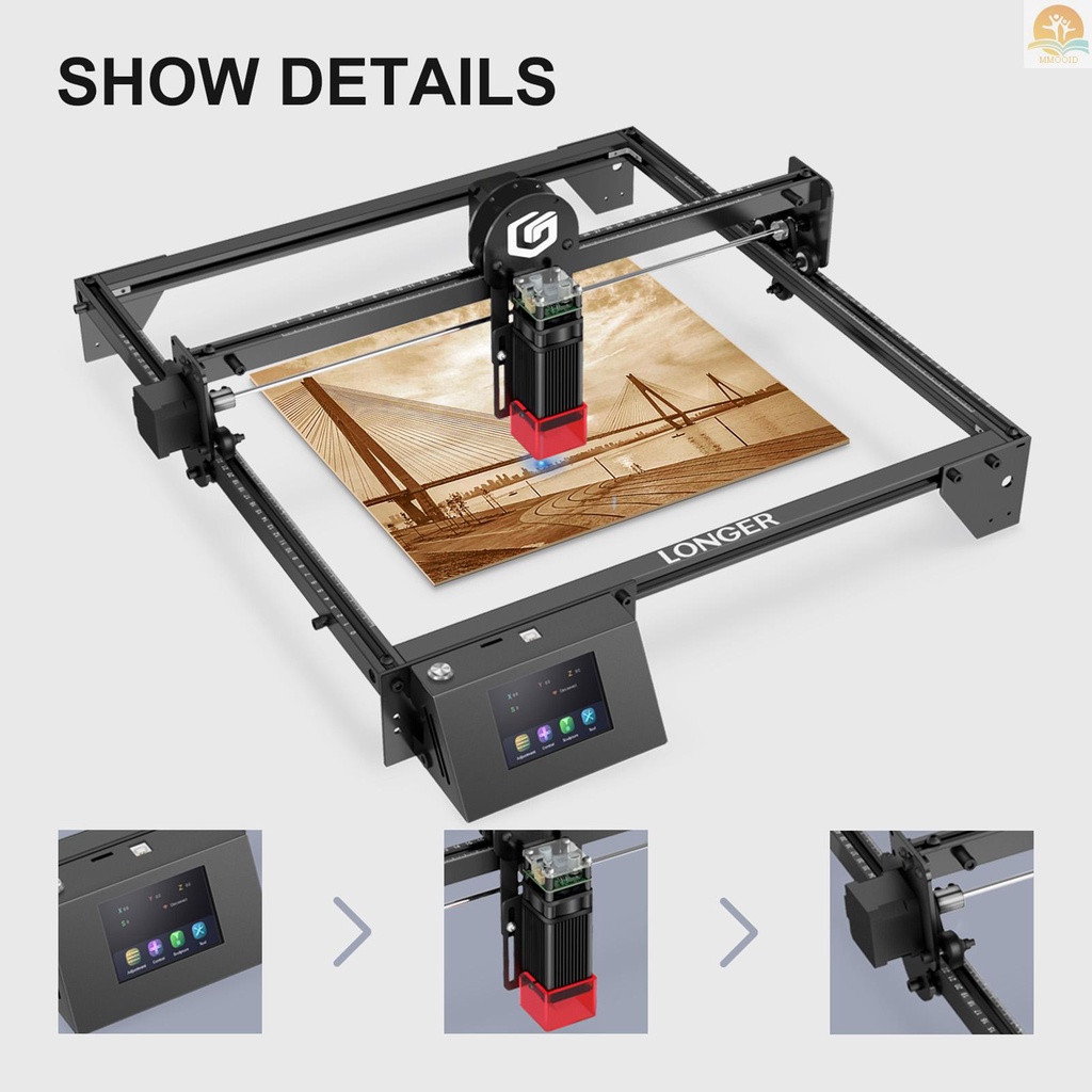 In Stock Lebih Panjang Ray5 10W Laser Engraver Dengan Area Ukiran 400x400mm 3.5 ''Touchscreen 32-bit Motherboard Dukungan App WIFI USB Data Kartu TF 0.06 * 0.06mm Laser Spot DIY Laser Mark