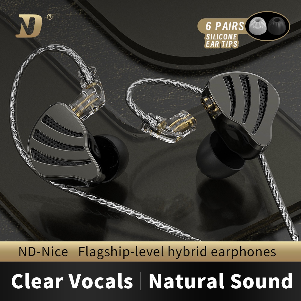 Nd Nice 1DD+1BA In Ear Monitor Earphone Dengan OFC Silver Plated Wired Noise Cancelling Earbuds Headset Olahraga