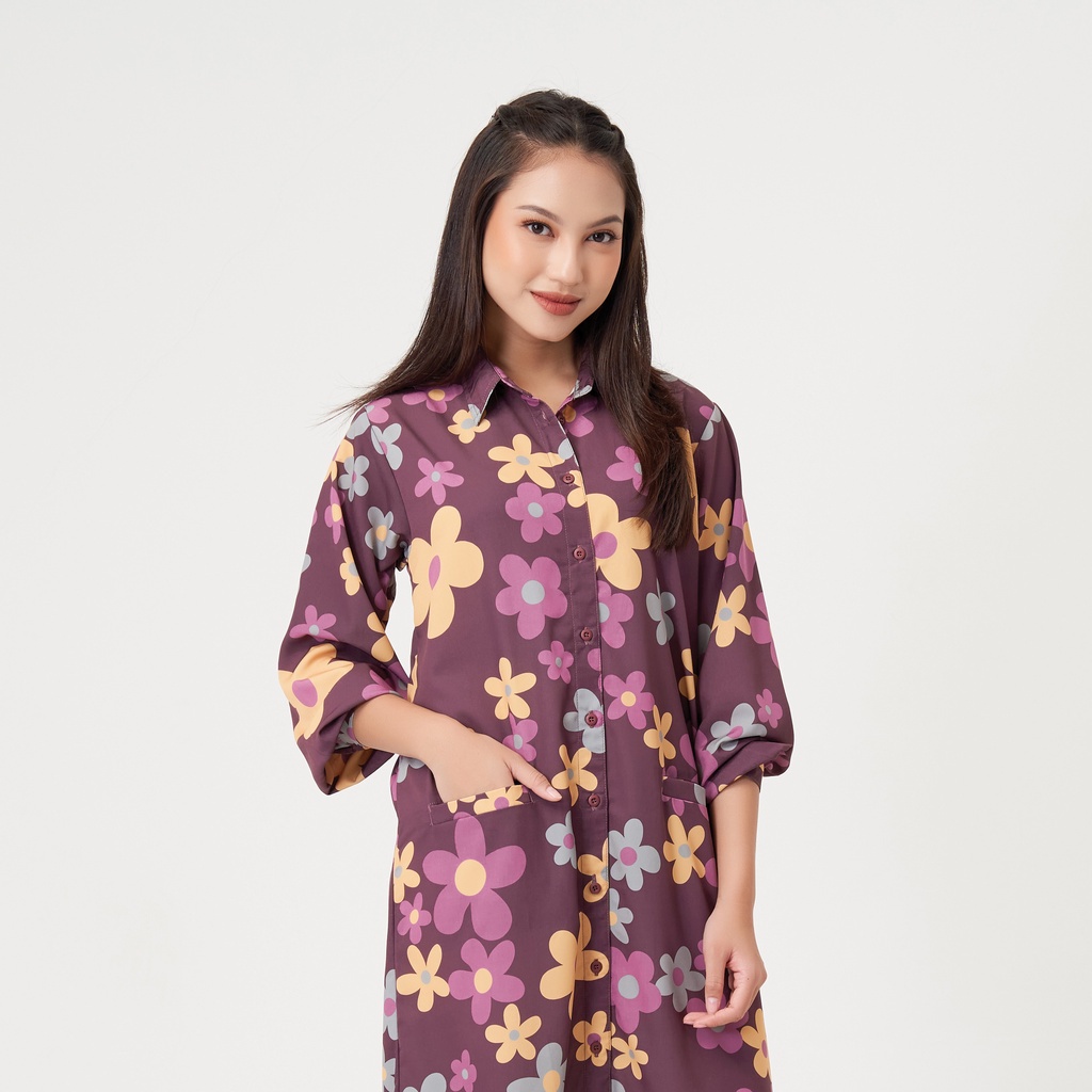 GIYOMI - Dareen Long Tunic Fig Purple / Tunik Wanita / Tunik Bahan Polysilk / Baju Atasan Wanita