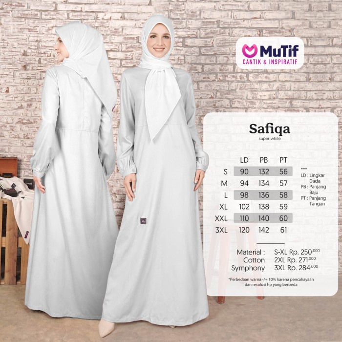 Gamis Polos Putih Dewasa Mutif Safiqa Dress Polos Katun White