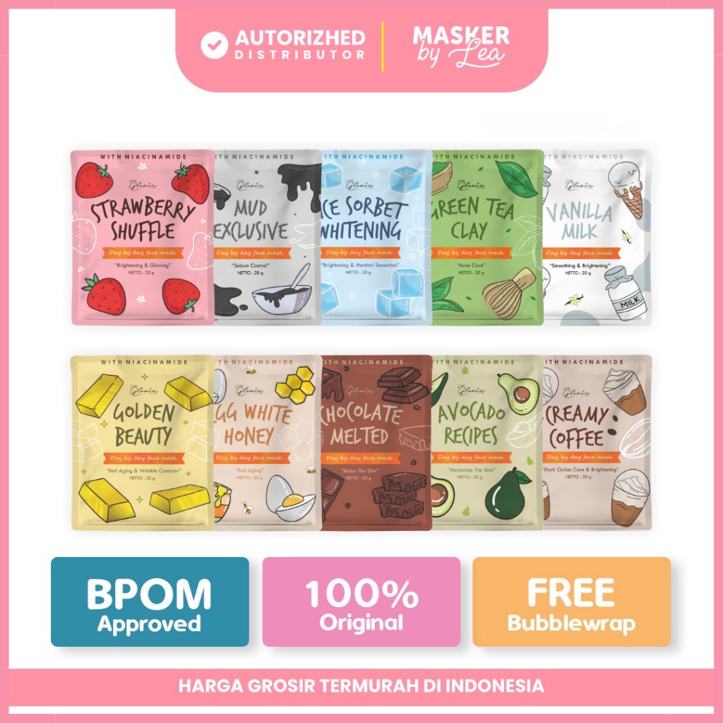 SALE Kemasan Baru Masker Lea Gloria 20gram 10 Varian - Masker Organik & Non Organik BPOM