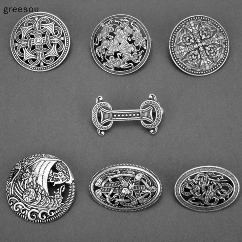 Greesou 1PC Viking Pertengahan Perisai Bros Pin Jubah Selendang Pin Celtic Norse Jewellery ID