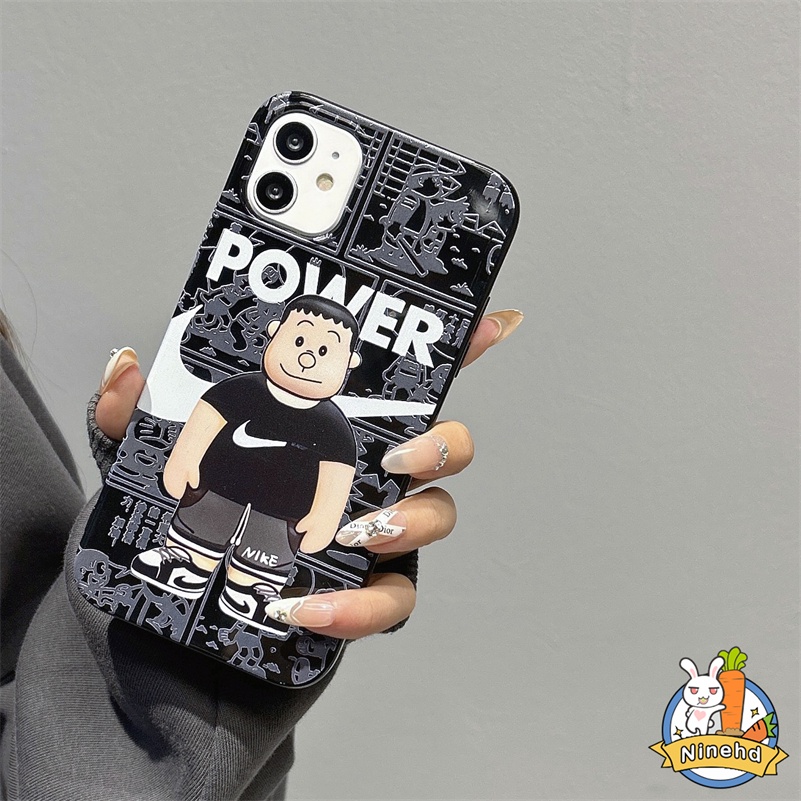 IPHONE Kartun Merek Trendi Fashion Ponsel Case Cocok Untuk Anak Laki-Laki Kompatibel Untuk Iphone14 13 12 11 Pro Max X Xr Xs Max8 7 6 6s Plus SE 2020 Shockproof Frame Pelindung Hitam Soft Case