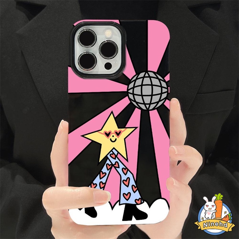IPHONE Kartun Smiley Star Case Kompatibel Untuk Iphone14 13 12 11 Pro Max X Xr Xs Max 8 7 6 6s Plus SE 2020hitam Bingkai Lensa Gadis Ponsel Case Shockproof Silikon Lembut Pelindung Penutup Belakang