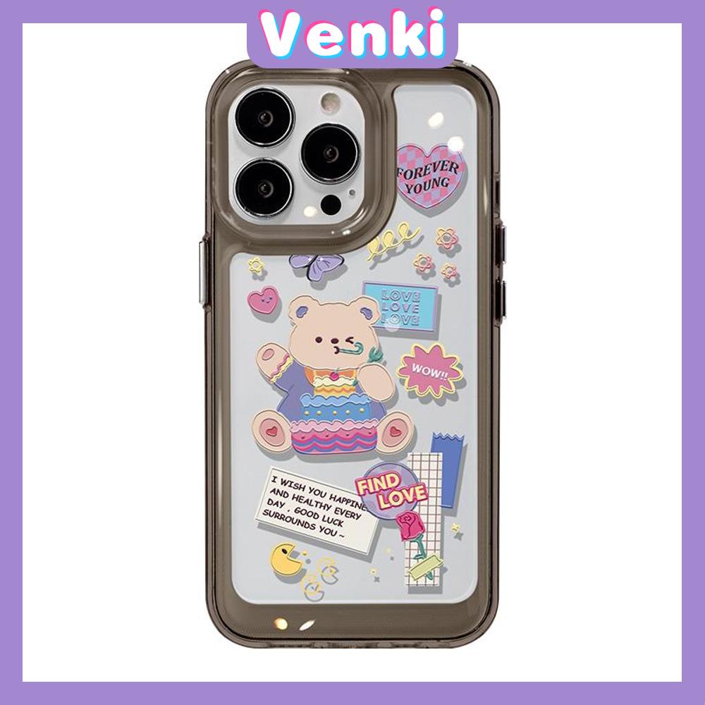 VENKI - Untuk iPhone 11 Case Clear Space Hard Acrylic Case Shockproof Protection Camera Cute Bear and Bunny Kompatibel dengan iPhone 14 13 Pro Max iPhone 12 Pro Max XR 7Plus 8Plus