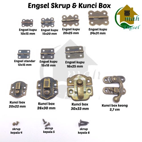 Omah Engsel - Peralatan Kerajinan Box Kayu / Engsel Mini / Engsel Kupu / Overpall / Kuncian / Skrup 