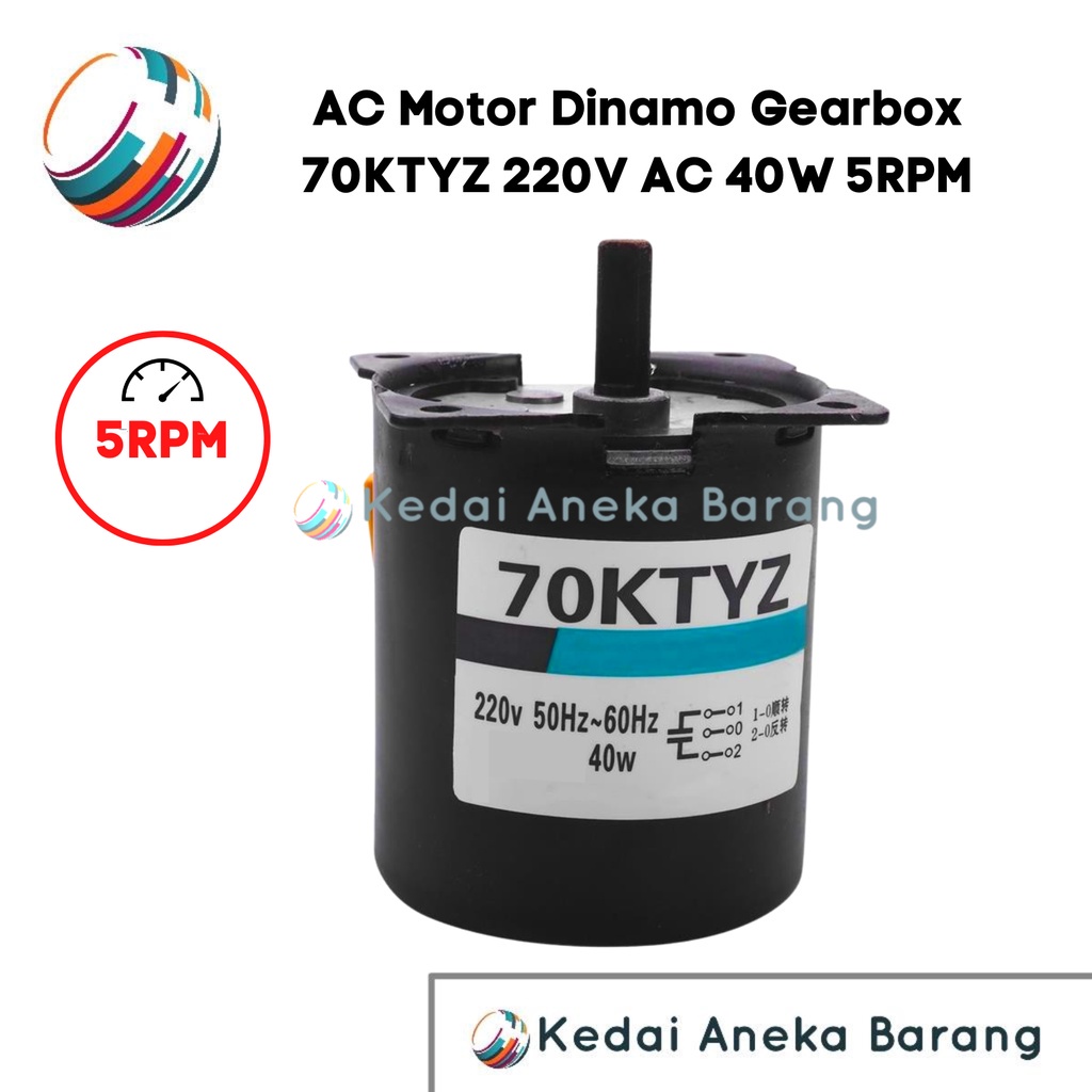 AC Gear Gigi Gearbox Dinamo Motor 70KTYZ 220V 5RPM 40W Single Phase High Torque Torsi Besar Tinggi I