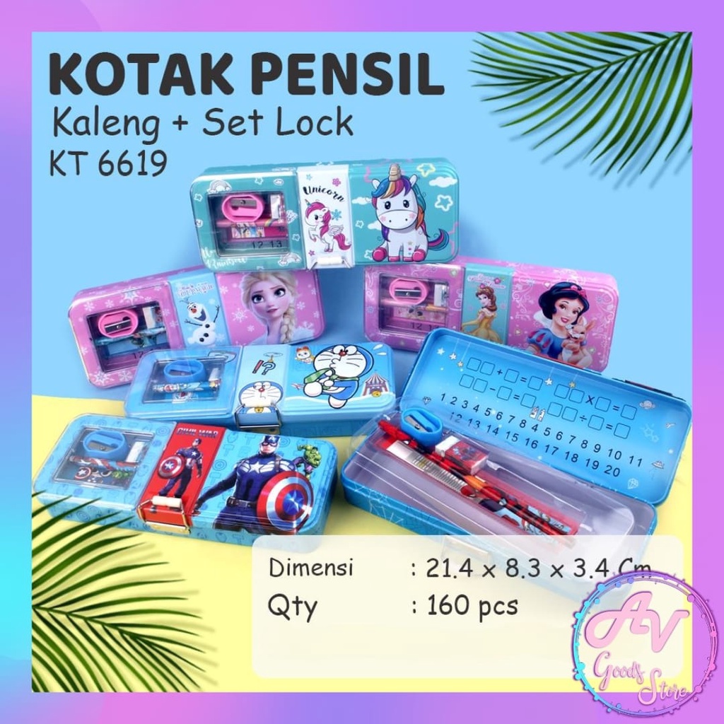 

Kotak Pensil Kaleng Set + Lock Karakter Fancy KT6619 / Tempat Pensil + Alat Tulis Set