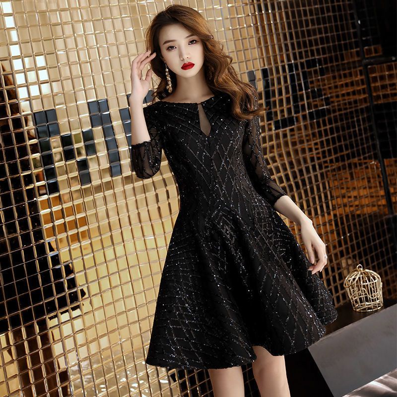 Black dinner party cocktail party birthday party dress Cocktail dress noble short style