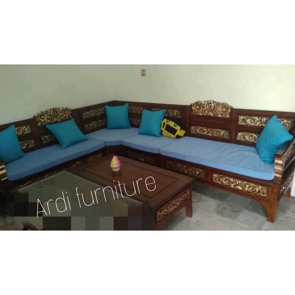 Kursi tamu ukir jepara meja kursi tamu sudut kayu jati  kursi sofa dan bantal furniture jepara Termu
