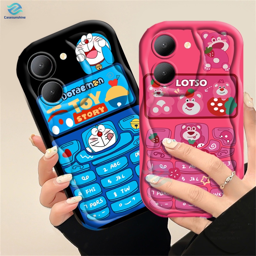 Casing hp Vivo Y36 Y20 Y02A Y02T Y35 Y11 Y17 Y16 Y21 Y15 Y12 Y30i Y22 Y15s Y20s Y22s Y21A Y12i Y21s Y15A Y33s Y31 Y51 Y91C Y91 Cartoon Strawberry Bear and Doraemon Creative Keypad Phone 3D Soft Wave Edge TPU Phone Case Cover SUNSHINE
