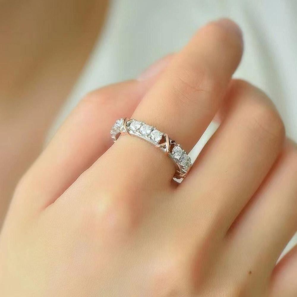 TOP Cincin Perhiasan Two-tone Fashionable Cross Full Moissanite Berlian