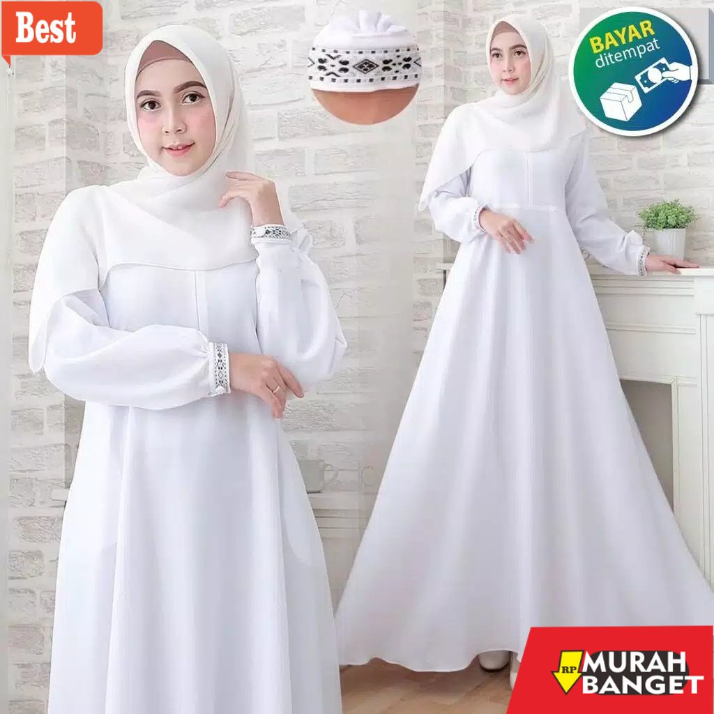 Tren baju lebaran wanita 2023- Nabilla Maxi Gamis Maxy Putih Gamis Syari Gamis Putih Polos Dewasa Dr