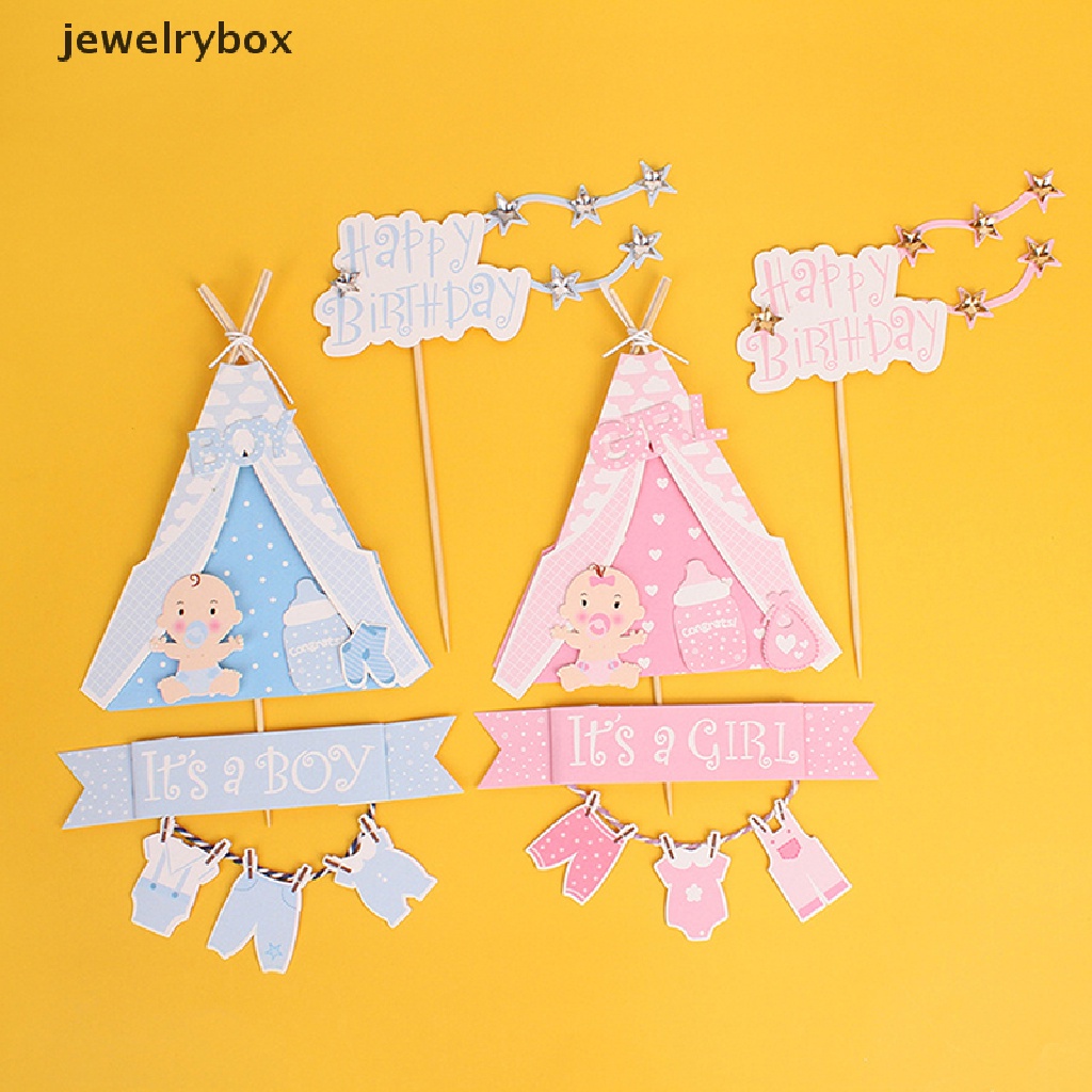 [jewelrybox] Blue Pink Girl Boy Tent Cake Topper Dekorasi Mengungkapkan Gender Pesta Kue Ulang Tahun Baby Shower Girl Kid Baptis Baptisan Cake Topper Butik