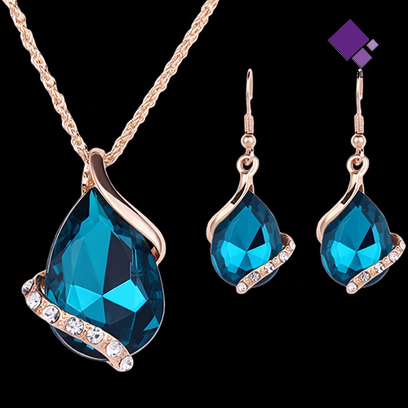 Naiveblue &gt; 1set Wanita Kalung Berlian Imitasi Mengkilap Hias Perhiasan Faux Crystal Chain Necklace