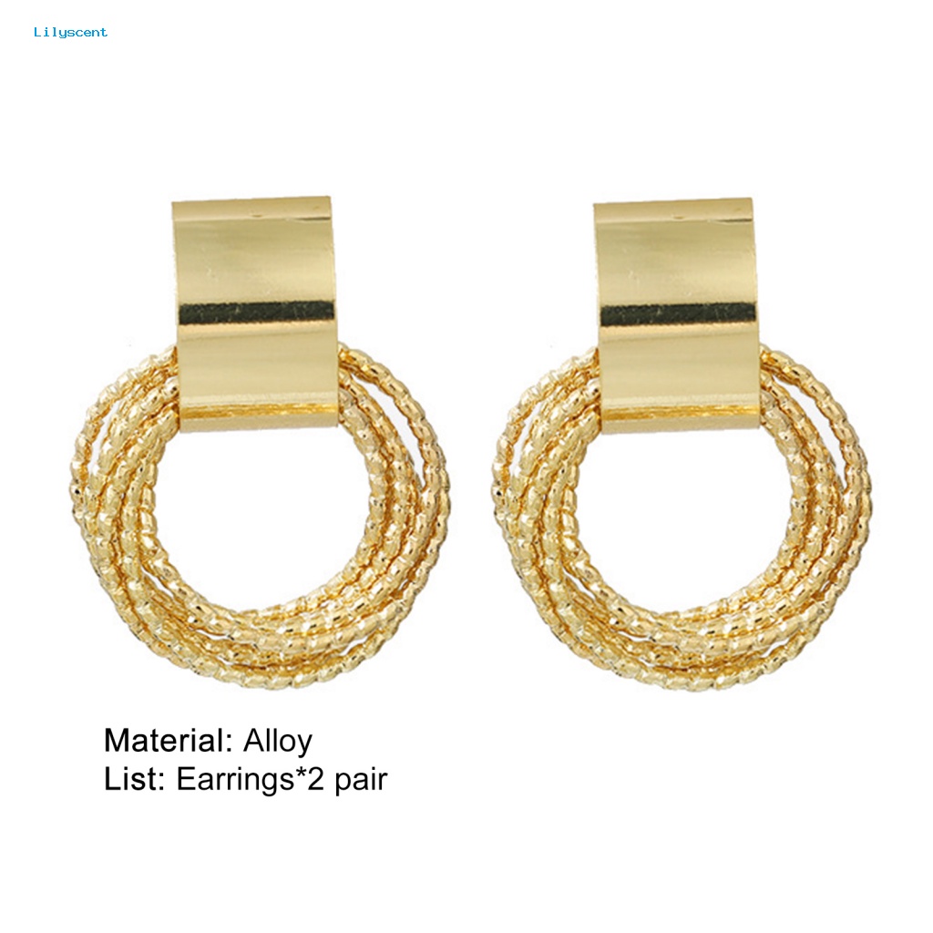 Lilyscent 1pasang Ornamen Menjuntai Anting Untuk Bisnis Multilayer Golden Hoop Earring All-match