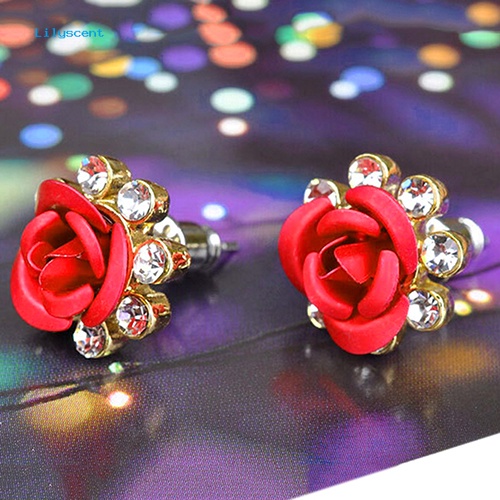 Lilyscent Wanita/'s Fashion Rose Flower Ear Studs Berlian Imitasi Bertatahkan Anting Perhiasan Hadiah