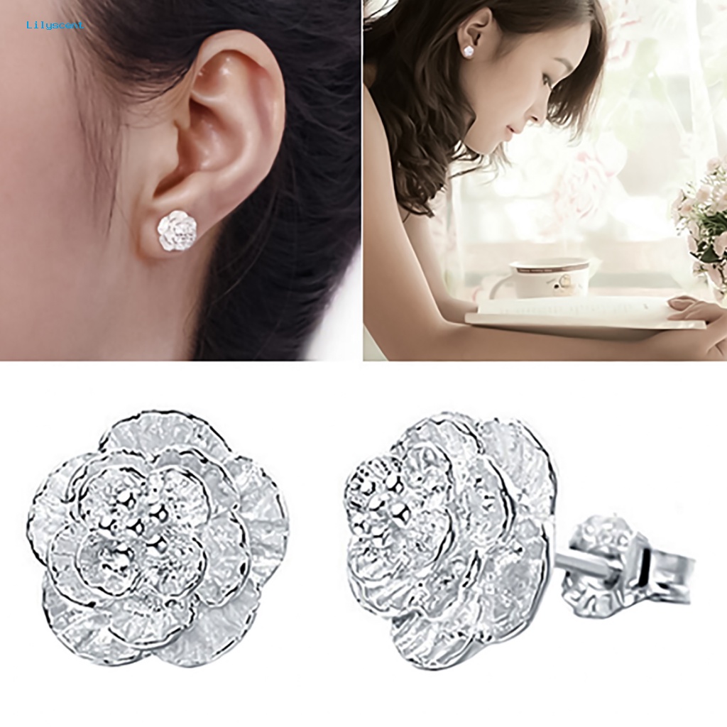 Lilyscent 1pasang Cincin Telinga Lapis Silver Untuk Pakaian Sehari-Hari Wanita Tindik Romantis Ear Studs Romantic