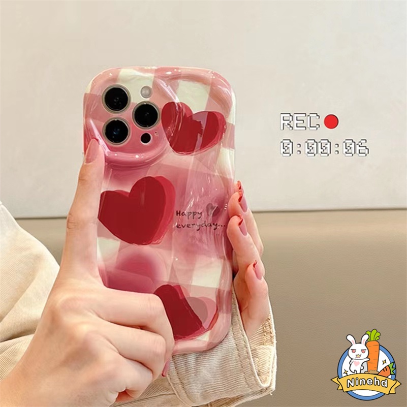 IPHONE Casing Kompatibel Untuk Iphone14 13 12 11 Pro Max X Xr Xs Max8 7 6 6s Plus SE ins Gaya Korea Checker Love Graffiti Phone Case Anti Jatuh Glossy Silikon Soft Case Cover Pelindung