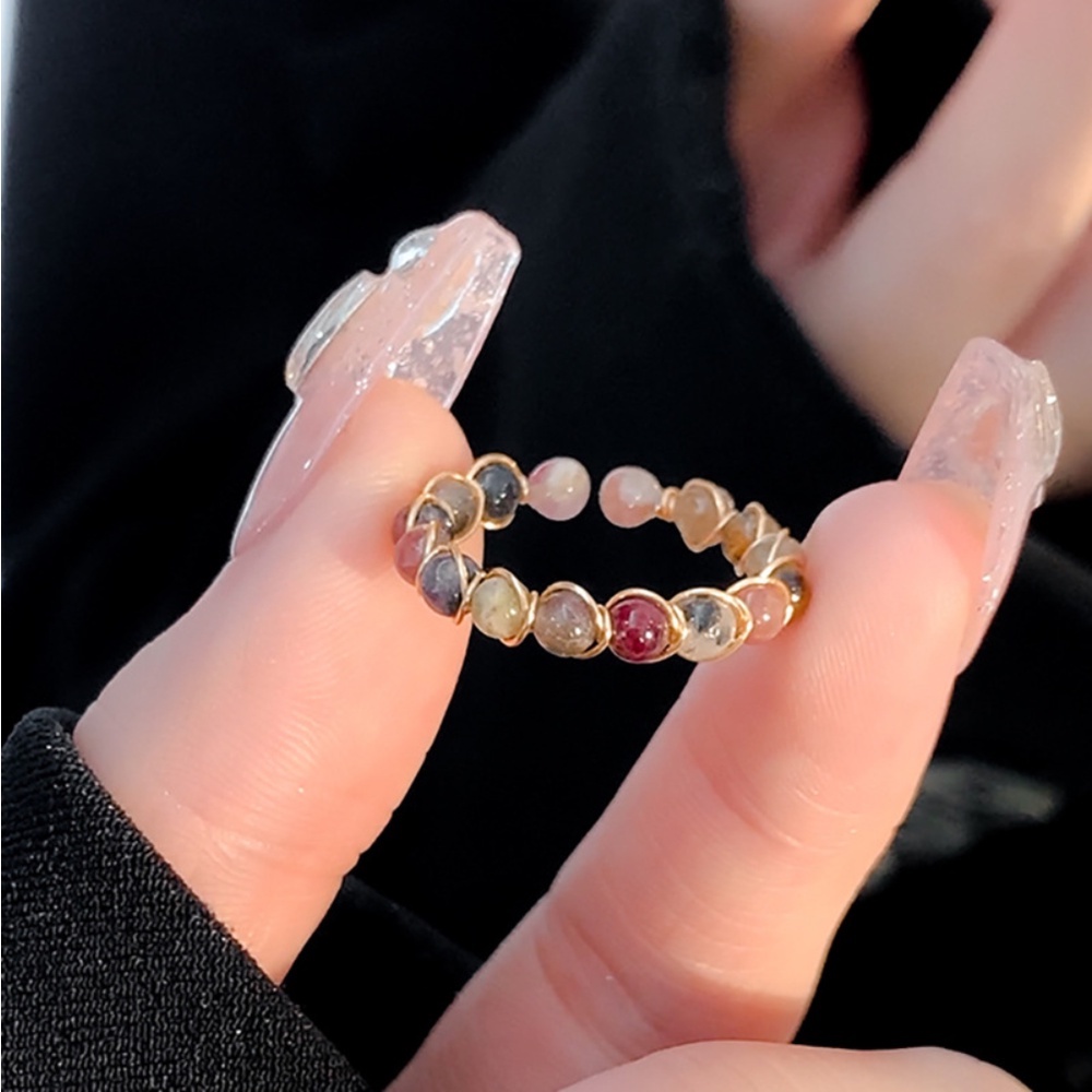 Bintang Korea Dengan Pelangi Yang Sama Turmalin Cincin Fashion Multi-treasure Manik-Manik Cincin Perempuan Niche Ins High-end Jari Telunjuk Cincin Perhiasan Gadis Seksi