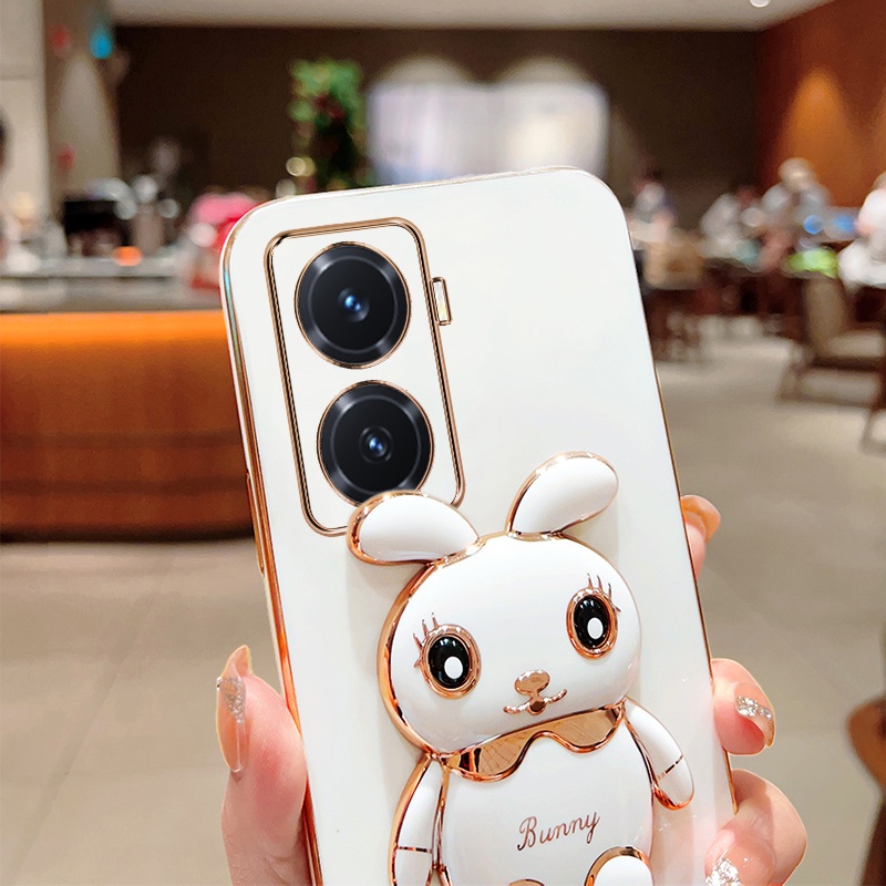 Andyh Case Ponsel Untuk Vivo Y77 Y77E (t1) Lucu Kartun Kelinci Kecil Tepi Lurus Soft Shell Mengirim lanyard Silikon