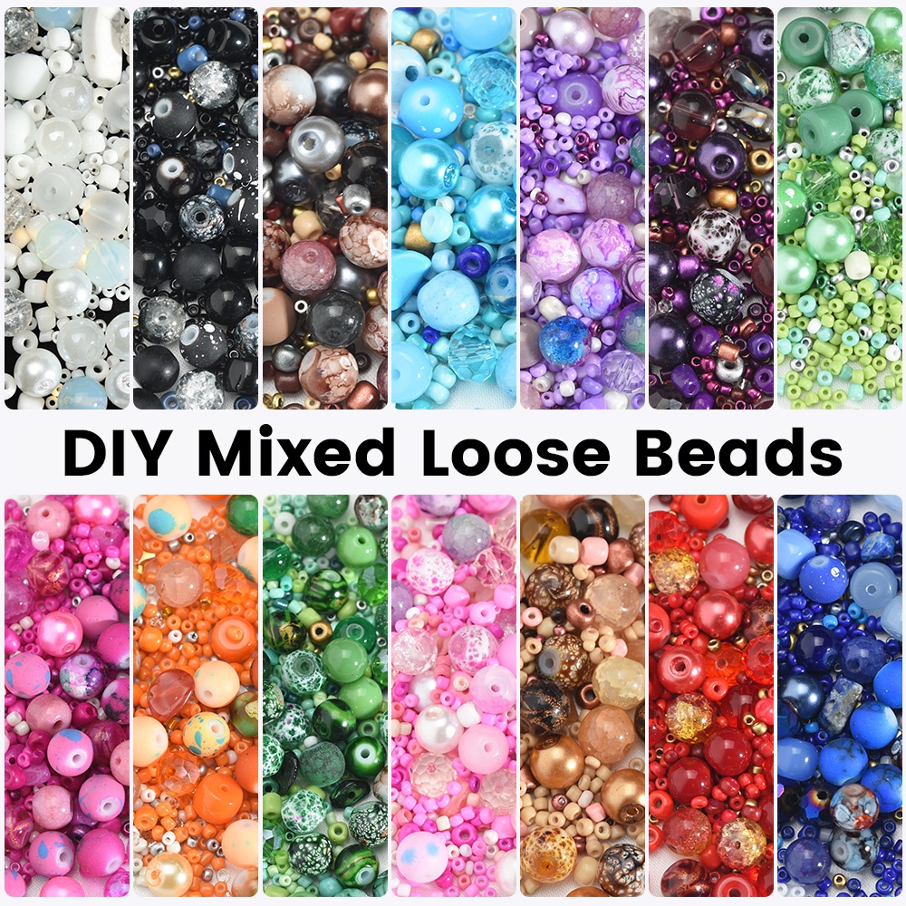 40g Multi Ukuran Bentuk Campur Warna-Warni Longgar Manik-Manik Bintang Hati Pesona Tidak Teratur Ornamen Kaca Segi Manik-Manik Bulat Bening Untuk Gelang Kalung Membuat DIY Perhiasan Aksesoris