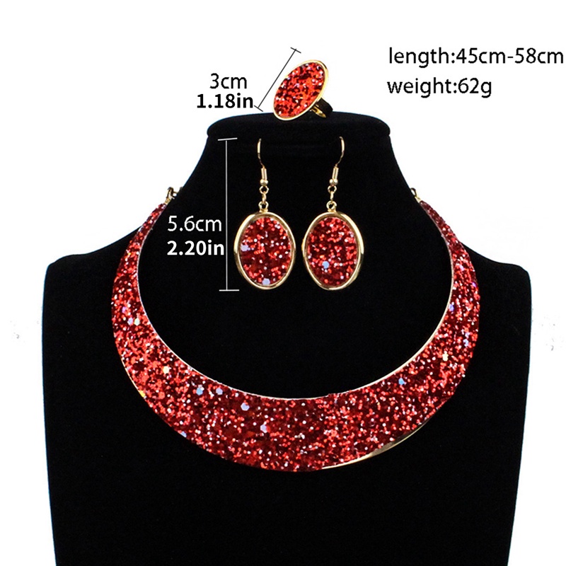 Temperamen Eropa Dan Amerika Perhiasan Pengantin Mengkilap Paduan Bertatahkan Berlian Penuh Perhiasan Pernikahan Kalung Cincin Anting Set