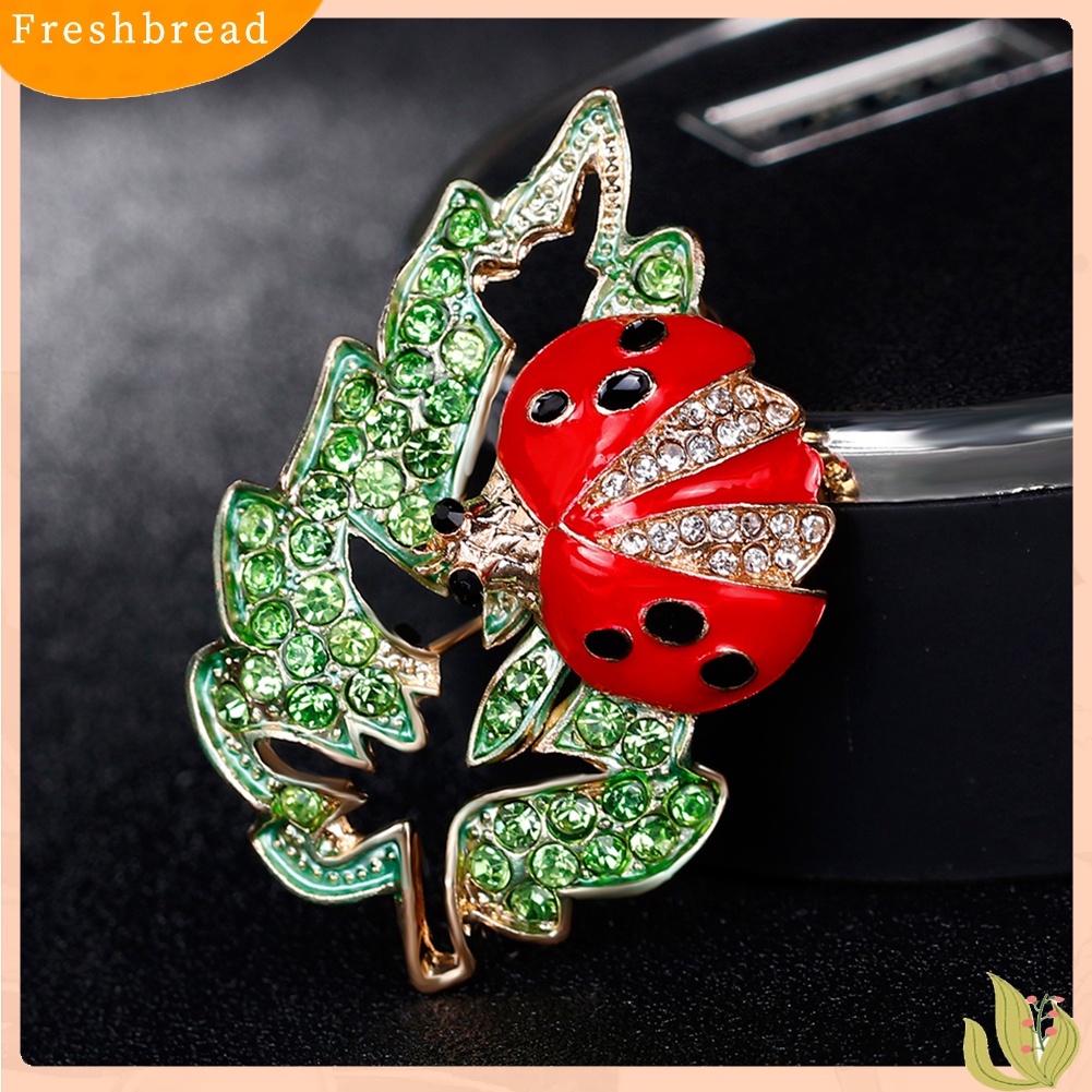 &lt; Freshbread &gt; Fashion Wanita Berlian Imitasi Ladybird Bentuk Daun Bros Pin Gaun Syal Aksesori