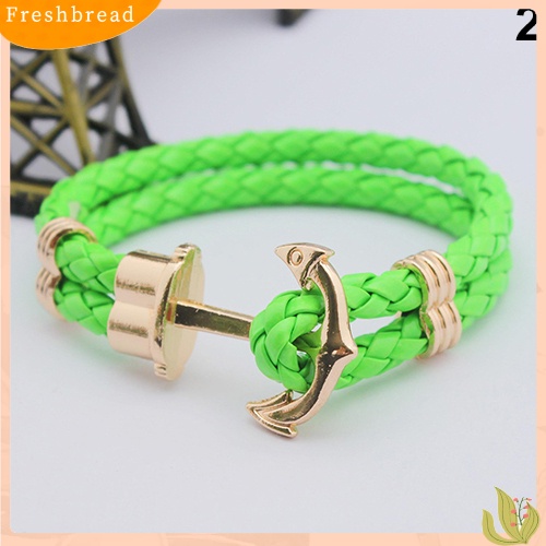 &lt; Freshbread &gt; Wanita Pria Multilayer Kulit Imitasi Buatan Tangan Manset Gelang Jangkar Gelang Bangle