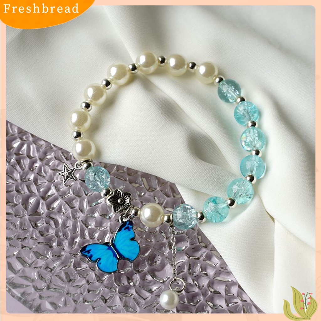 &lt; Freshbread &gt; Wanita Gelang Manik-Manik Kupu-Kupu Perhiasan Kilau Cerah Tahan Lama Bangle Perhiasan Hadiah