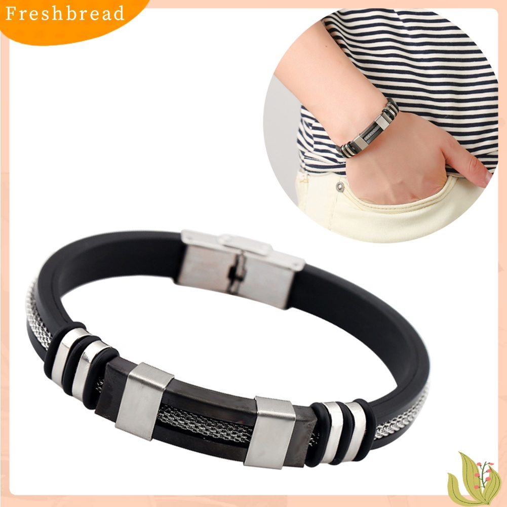 &lt; Freshbread &gt; Fashion Pria Baja Titanium Silikon Lembut Gelang Bangle Clasp Cuff Bracelet