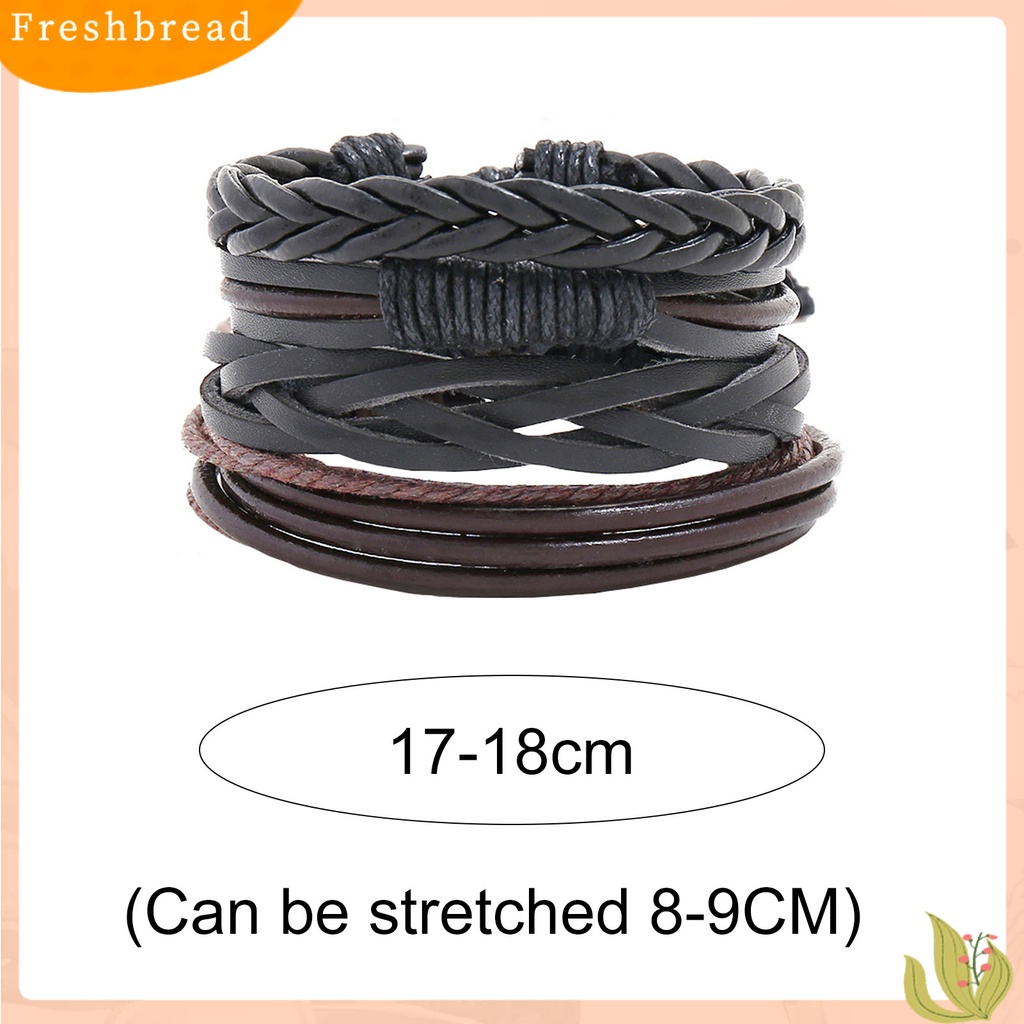 &lt; Freshbread &gt; 4Pcs/Set Multi-layer Kulit Imitasi Dikepang Gelang Tali Linen Adjustable Handmade Unisex Bracelets Perhiasan Aksesoris