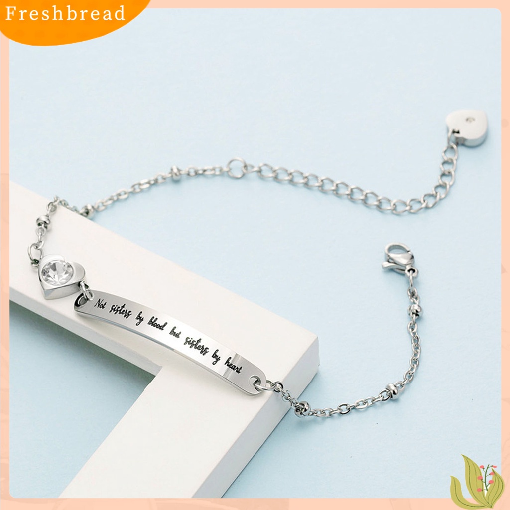 &lt; Freshbread &gt; Huruf Cetak Adjustable Wanita Gelang Baja Titanium Plat Melengkung Berbentuk Hati Menjuntai Gelang Aksesori Perhiasan