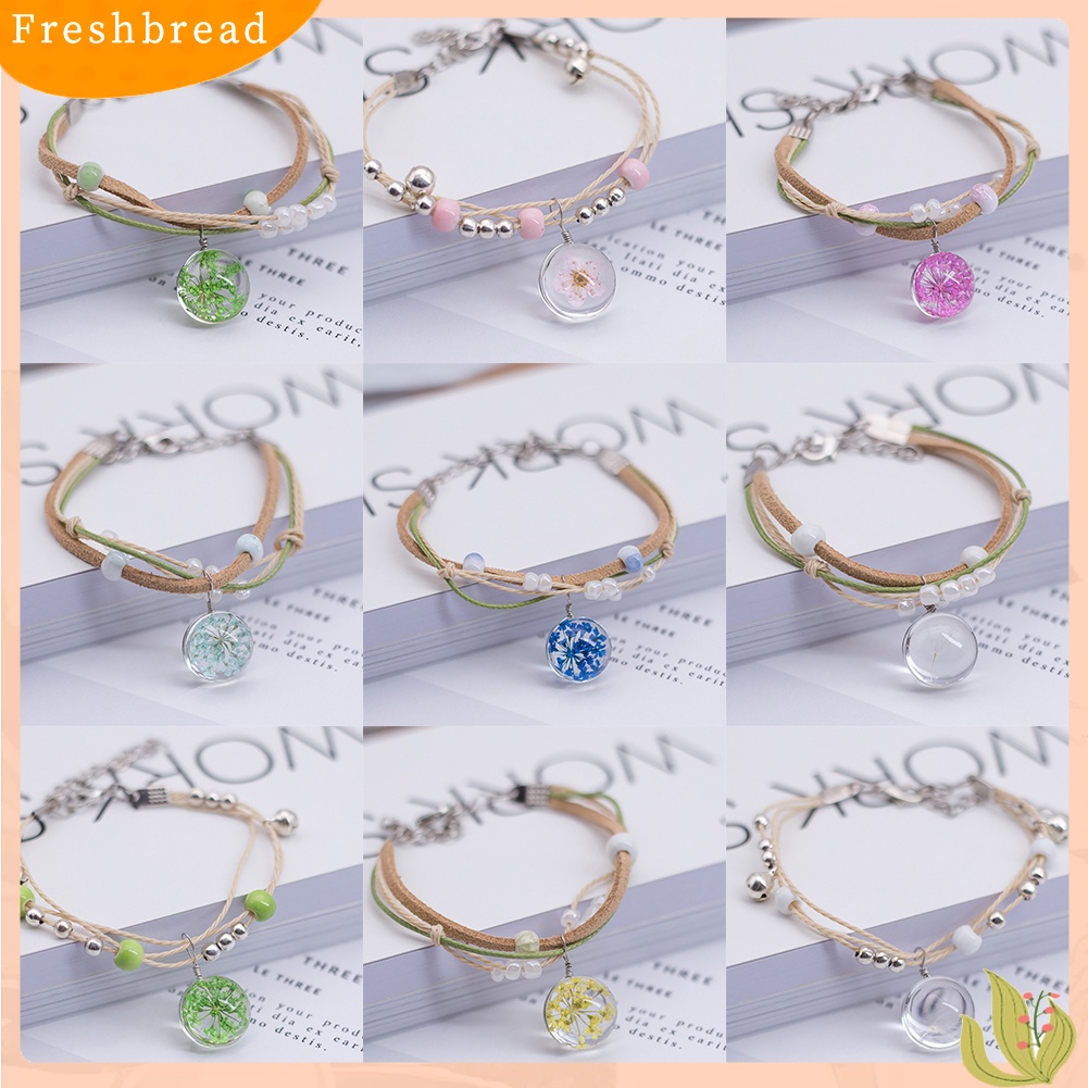 &lt; Freshbread &gt; Fashion Bola Kaca Bunga Kering Gelang Menenun Handmade Beads Women Jewelry