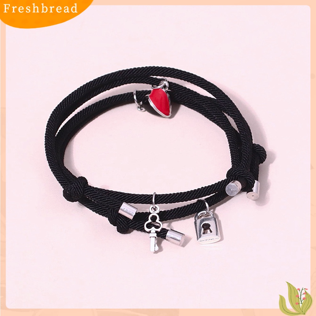 &lt; Freshbread &gt; 1pasang Gelang Couple Lock Pendant Nylon Braided Rope Hadiah Valentines Alloy ic Love Heart Lover Bracelets Untuk Pacaran