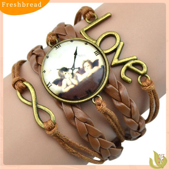 &lt; Freshbread &gt; Infinity Pesona Cinta 8-bentuk Menenun Kulit PU Faux Wrist Watch Bangle Bracelet