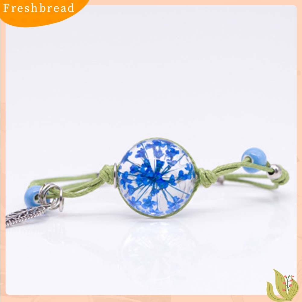 &lt; Freshbread &gt; Fashion Wanita Bunga Kering Kaca Cabochon Pesona Handmade Anyaman Gelang Hadiah