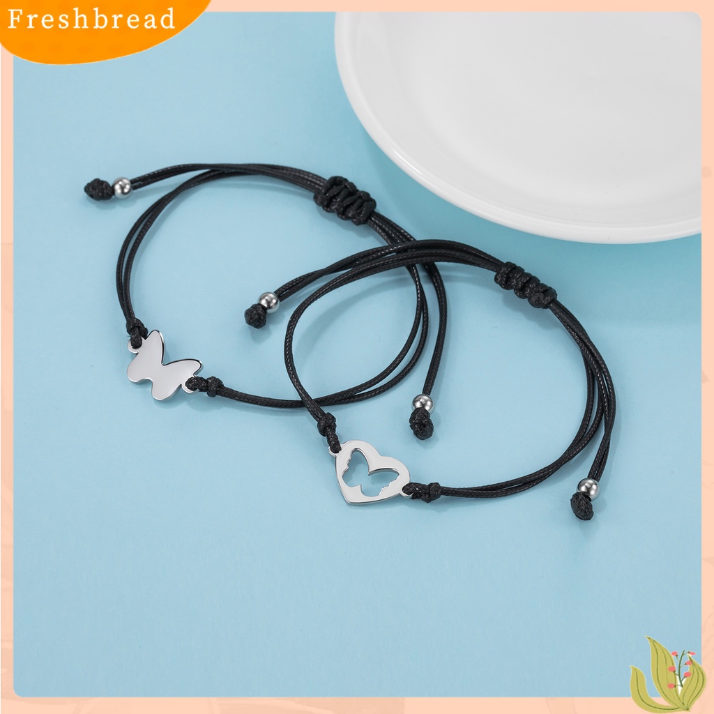 &lt; Freshbread &gt; 2Pcs/Set Gelang Persahabatan Tali Anyaman Yang Dapat Disesuaikan Kasual Geometris Semua Pertandingan Dekorasi Hadiah Teman Terbaik Fashion Hati Kupu-Kupu Sisters Card Bracelets