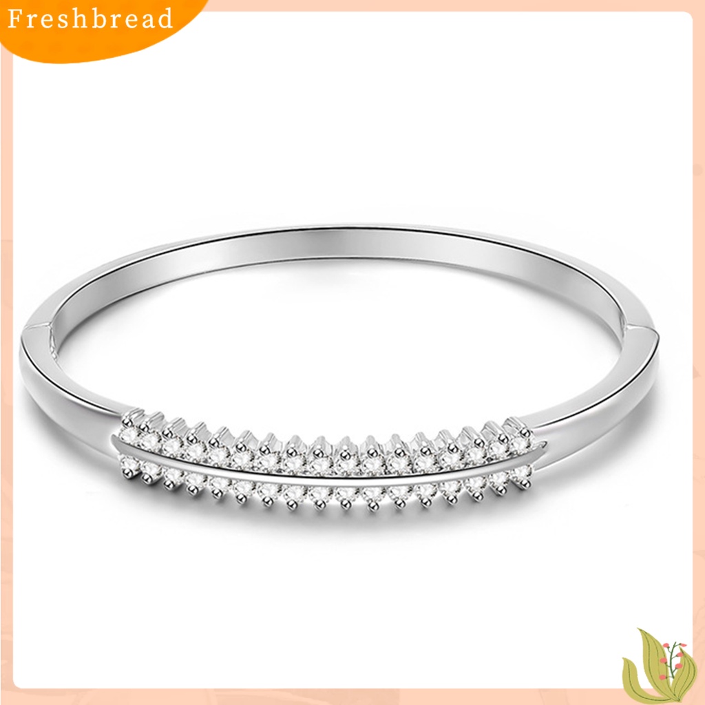 &lt; Freshbread &gt; Wanita Fashion Bulat Lingkaran 2baris Berlian Imitasi Bertatahkan Bangle Perhiasan Hadiah Ulang Tahun