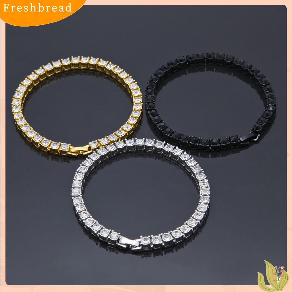 &lt; Freshbread &gt; Fashion Baris Tunggal Berlian Imitasi Bertatahkan Pria Gelang Bangle Pesta Perhiasan Hadiah