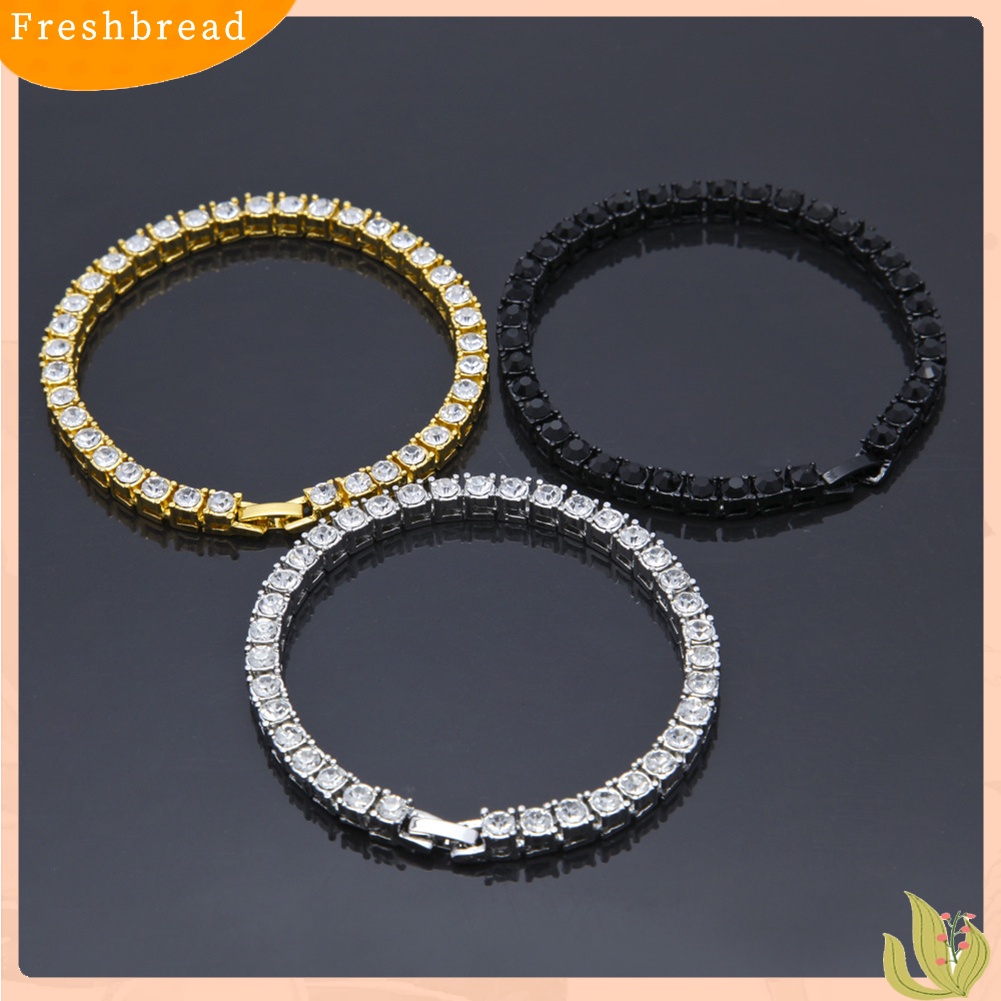 &lt; Freshbread &gt; Fashion Baris Tunggal Berlian Imitasi Bertatahkan Pria Gelang Bangle Pesta Perhiasan Hadiah