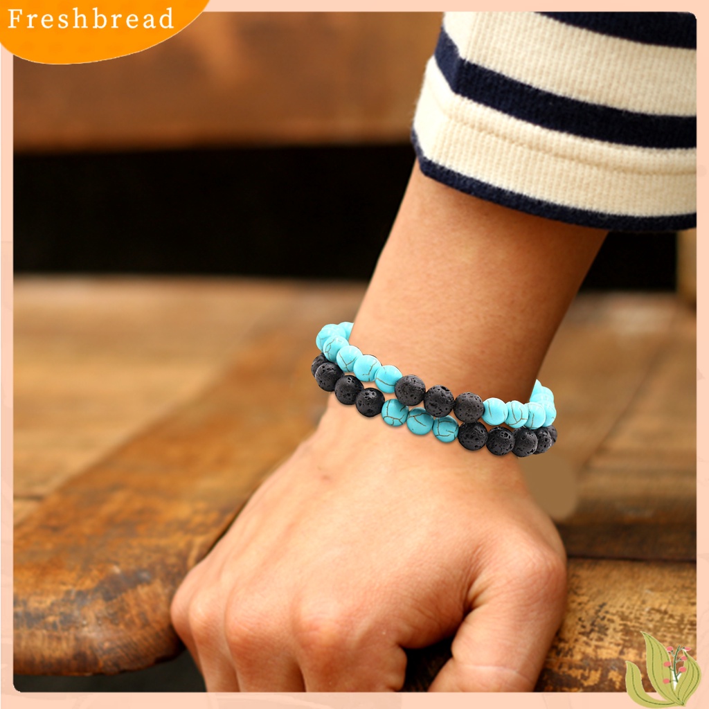 &lt; Freshbread &gt; 2Pcs Gelang Yoga Trendi Menawan Tali Elastis Pasangan Jarak Hitam Putih Gelang Untuk Kekasih