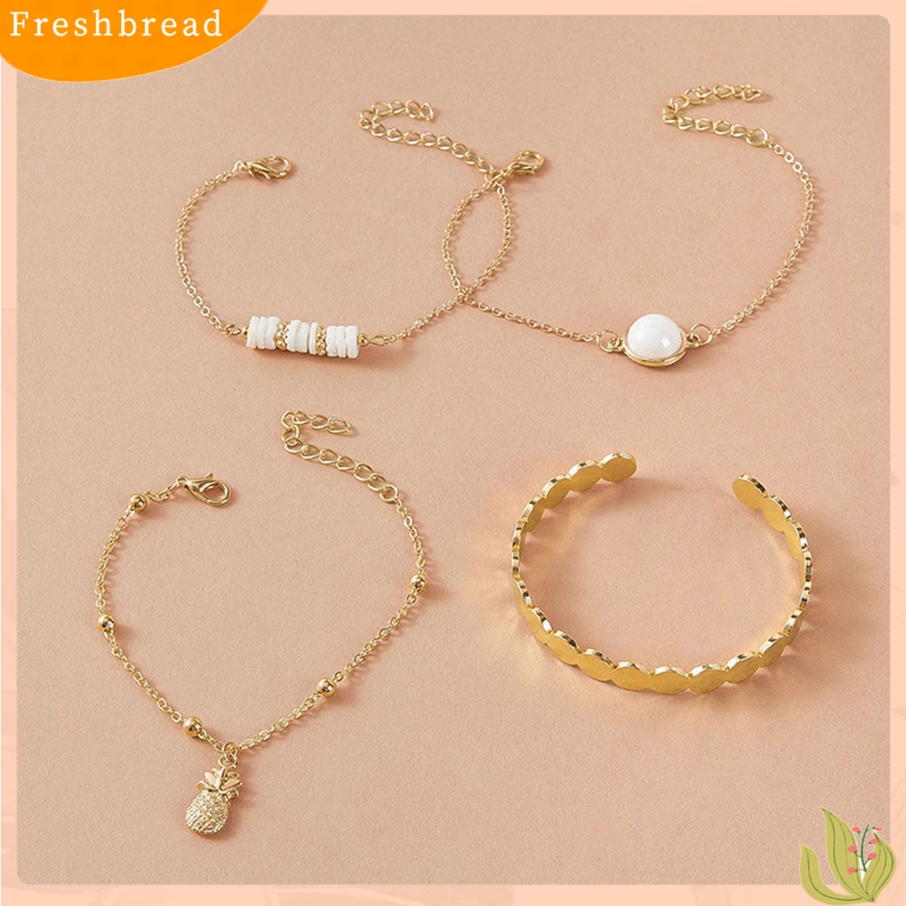 &lt; Freshbread &gt; 4Pcs/Set Gelang Alloy Bohemia Artistik Multi Gaya Gelang Liontin Nanas Untuk Kehidupan Sehari-Hari