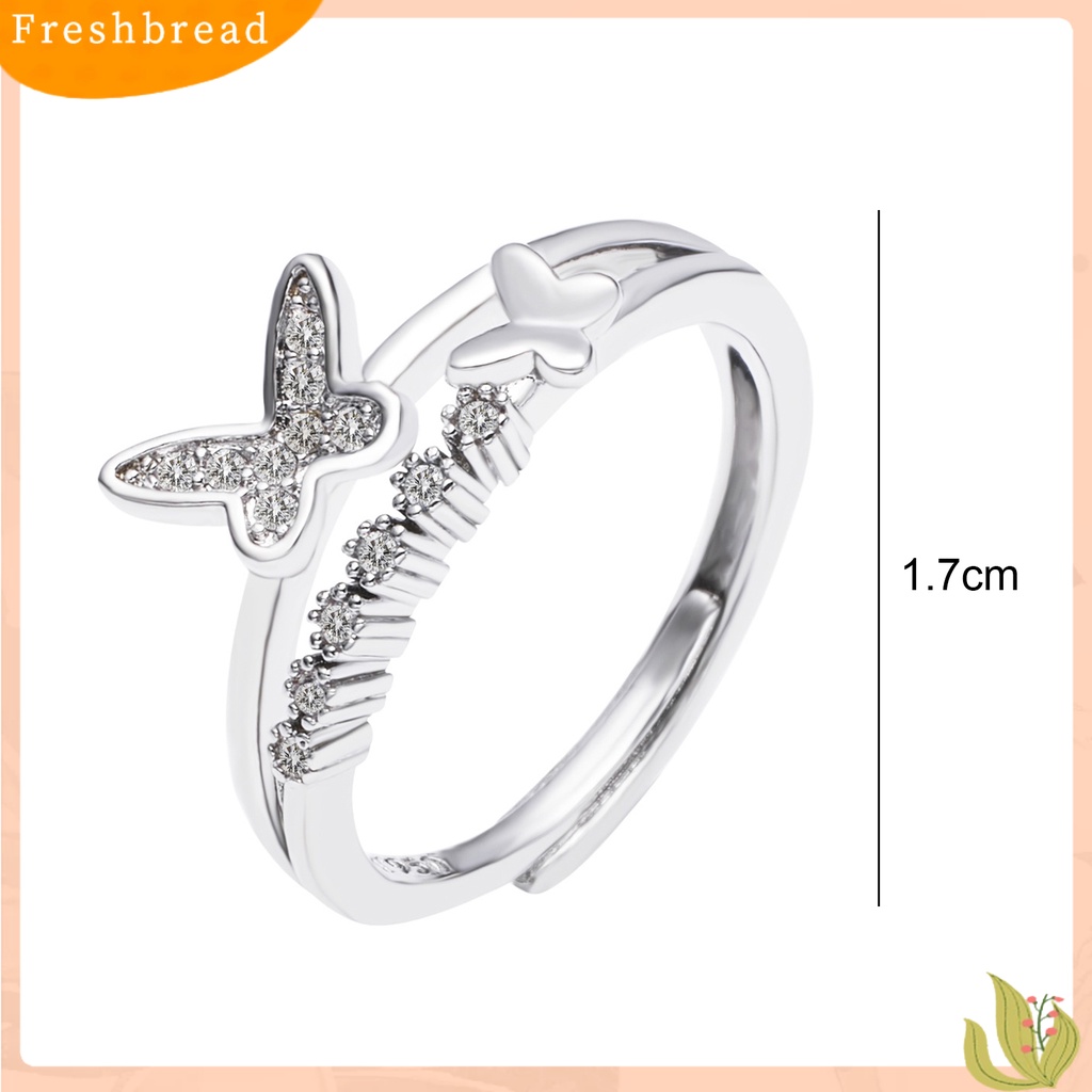 &lt; Freshbread &gt; Wanita Cincin Cahaya Mewah Berlian Imitasi Mengkilap Kupu-Kupu Dekorasi Cubic Zirconia Adjustable Dress Up Temperamen Berkilau Elektroplating Terbuka Cincin Perhiasan Aksesori