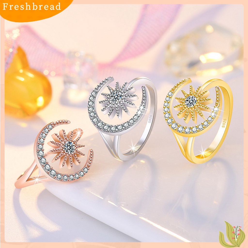 &lt; Freshbread &gt; Wanita Cincin Pembukaan Geometris Dainty Elegan Temperamen Hadiah Berlian Imitasi Tertanam Bintang Bulan Jari Cincin Aksesoris Perhiasan