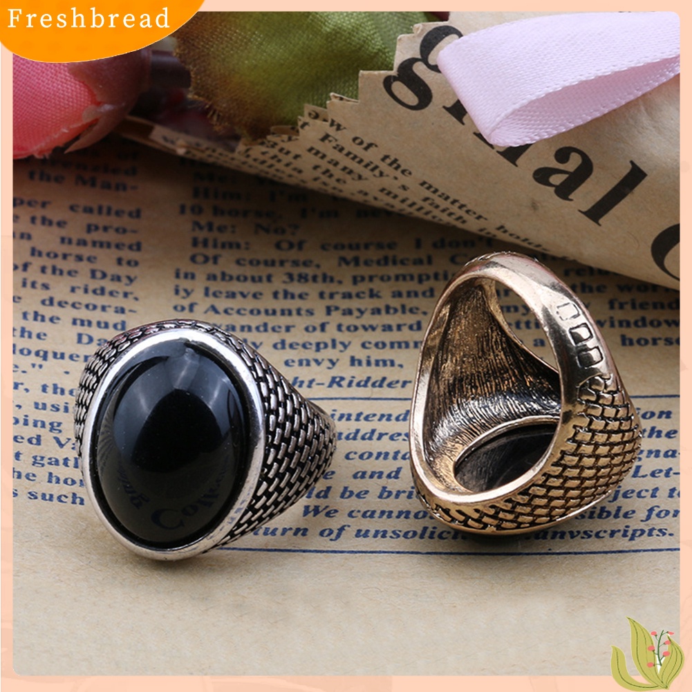 &lt; Freshbread &gt; Pria Vintage Punk Gotik Oval Besar Buatan Permata Batu Jari Cincin Perhiasan Hadiah