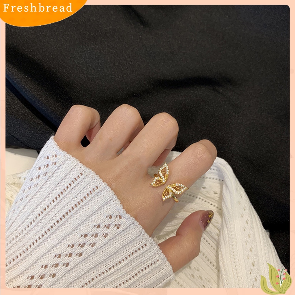 &lt; Freshbread &gt; Cincin Jari Bentuk Indah Bahan Alloy Tahan Karat Hias Butterfly Wanita Open Ring Untuk Anak Perempuan