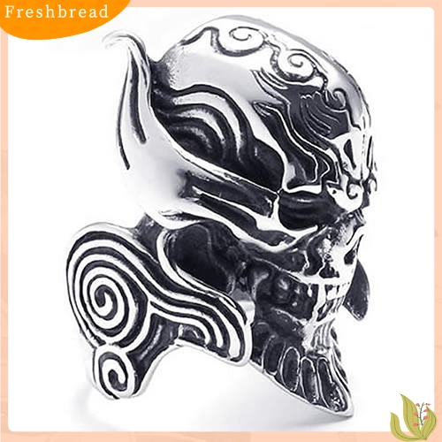 &lt; Freshbread &gt; Fashion Pria Punk Gothic Perhiasan Tengkorak Warrior Helm Stainless Steel Band Ring